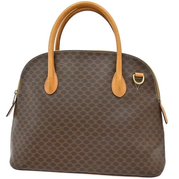 CELINE Logo Macadam Pattern Handbag PVC Leather Brown GHW Italy